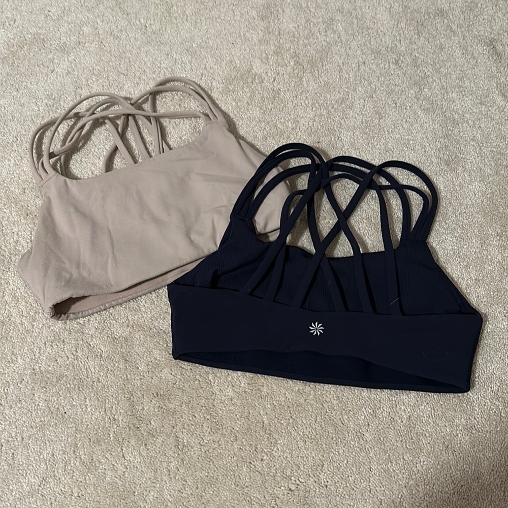 Tan & Navy athleta brand sports bras